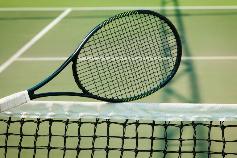 The tennis ball on a tennis court